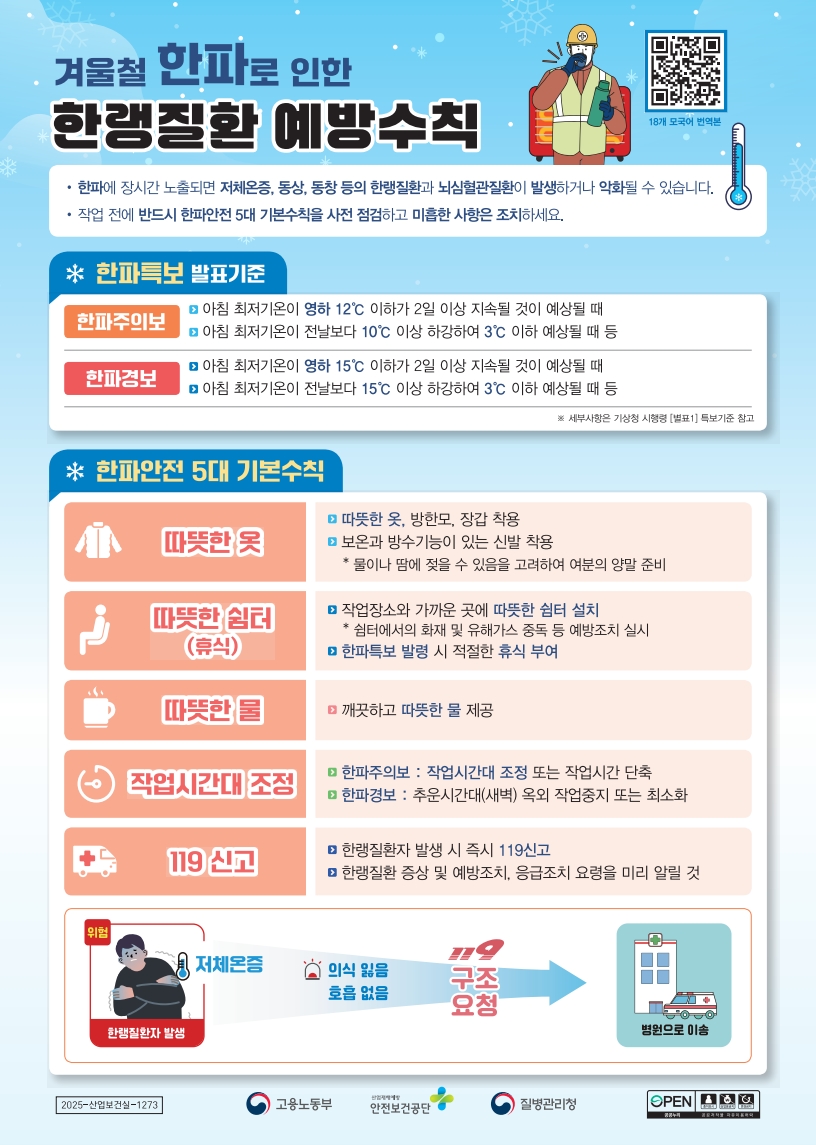 겨울철 한파로 인한 한랭질환 예방 수칙